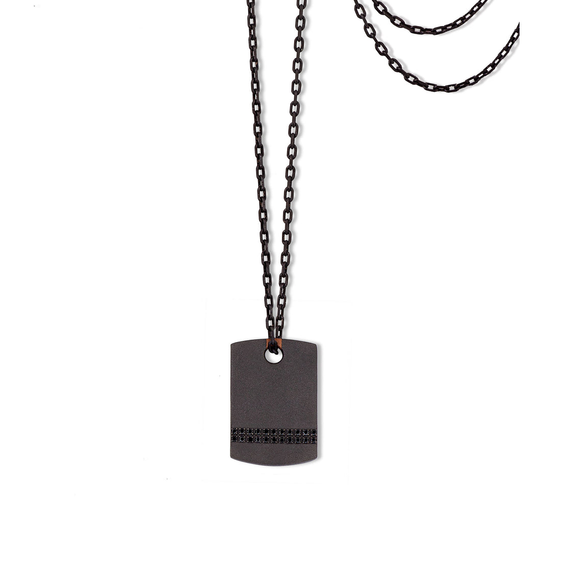 COLLIER HOMME AVEC PLAQUE EN TITANE ET OR ROUGE 18 KT, OR ROUGE 9 KT, 22 DIAMANTS NOIRS ET CHAÎNE.