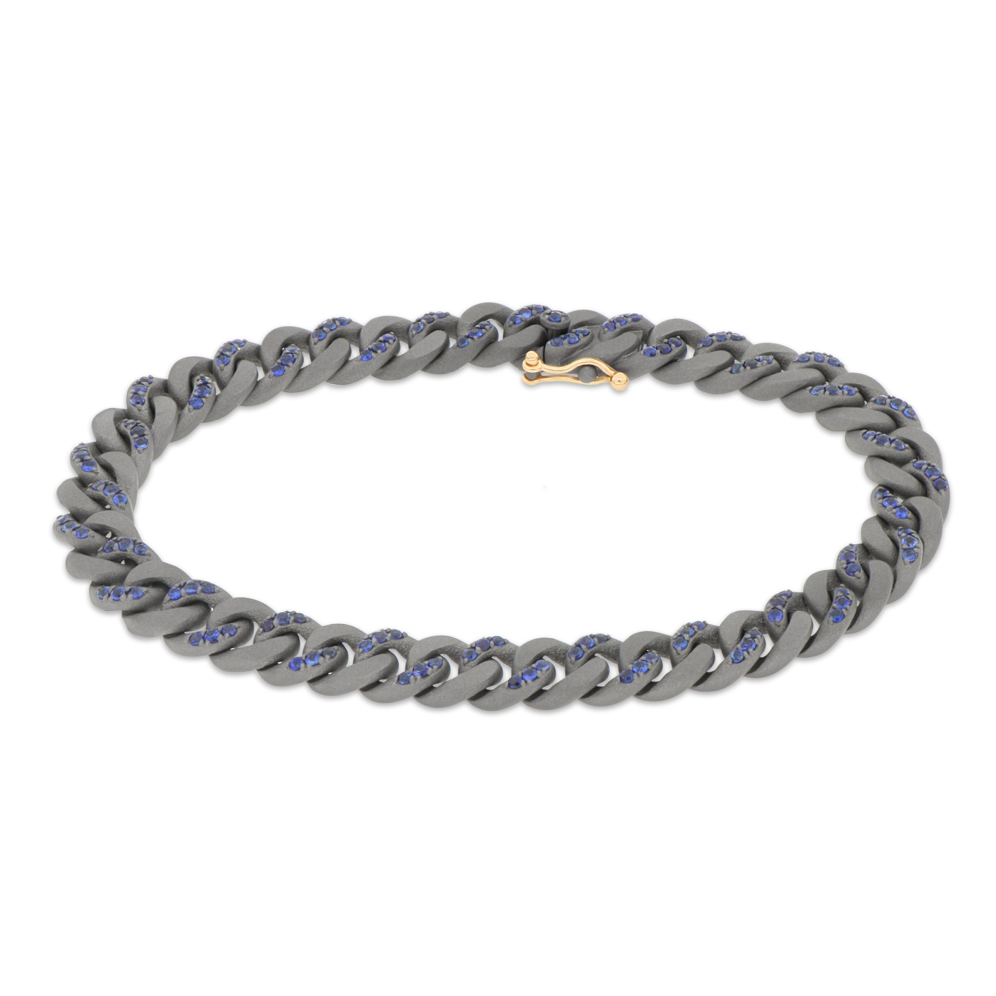 BRACCIALE GROUMETTE ALTERNATO IN TITANIO CON ZAFFIRI BLU E ORO 18 KT
