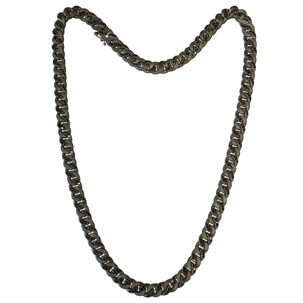 COLLANA DA UOMO CON MAGLIA GROUMETTE IN TITANIO INCASSATA ALTERNATA CON DIAMANTI BLACK