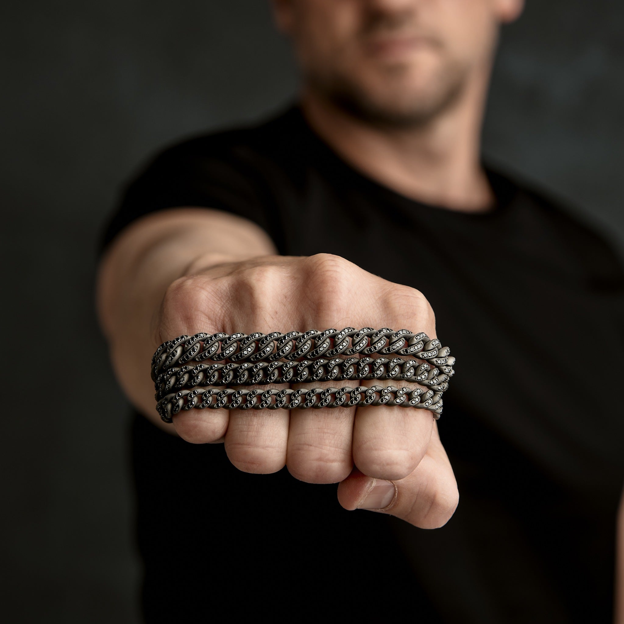 BRACCIALE GROUMETTE IN TITANIO, DIAMANTI BLACK E ORO ROSSO 18 KT