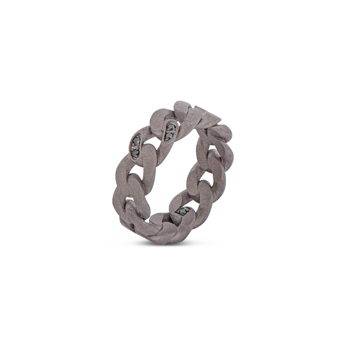 ANELLO UOMO IN TITANIO CON UNA MAGLIA INCASSATA CON DIAMANTI BLACK