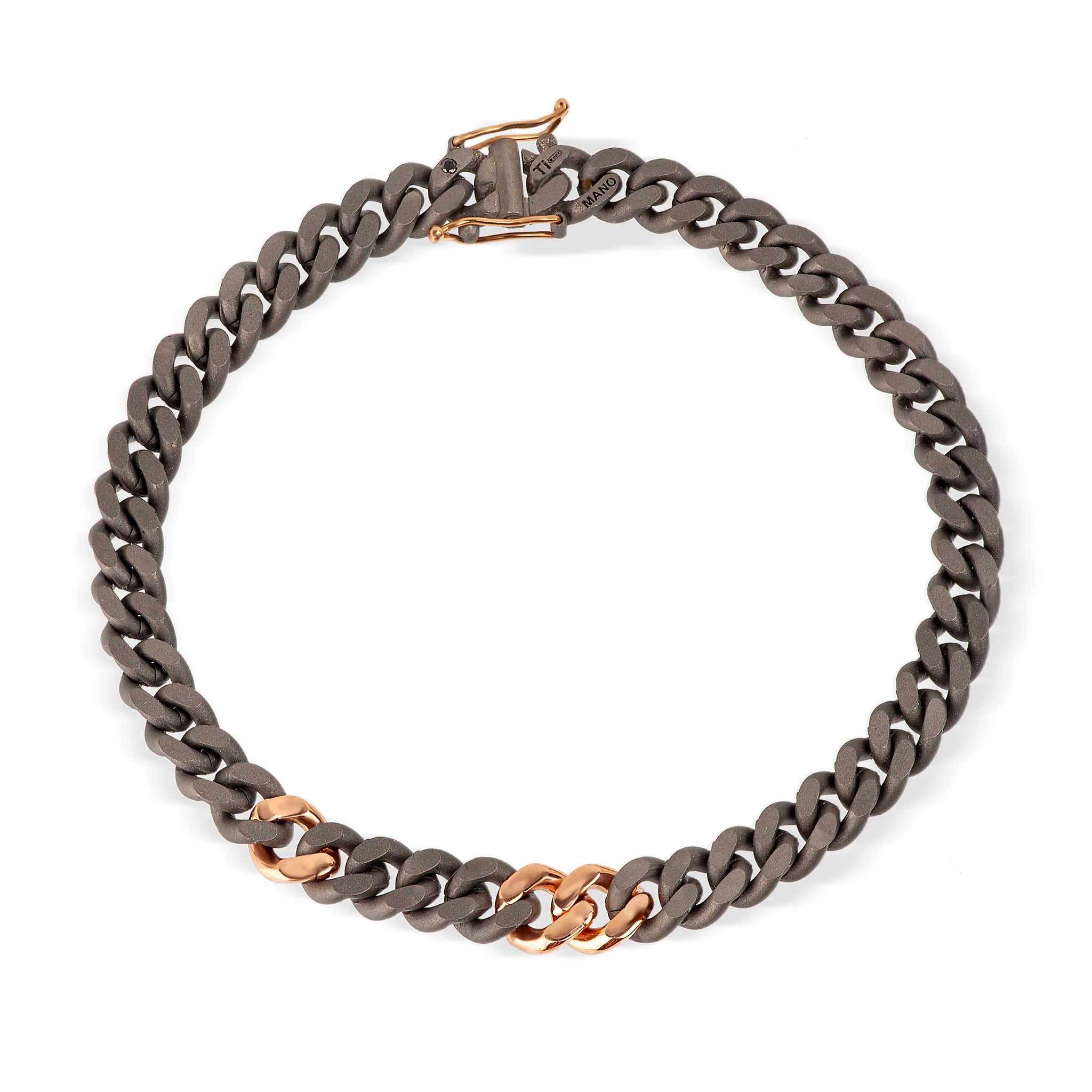 Bracelet UOMO IN Titanium with TRE MAGLIE IN Rose gold 9 KT INCASSATE with Diamonds BLACK