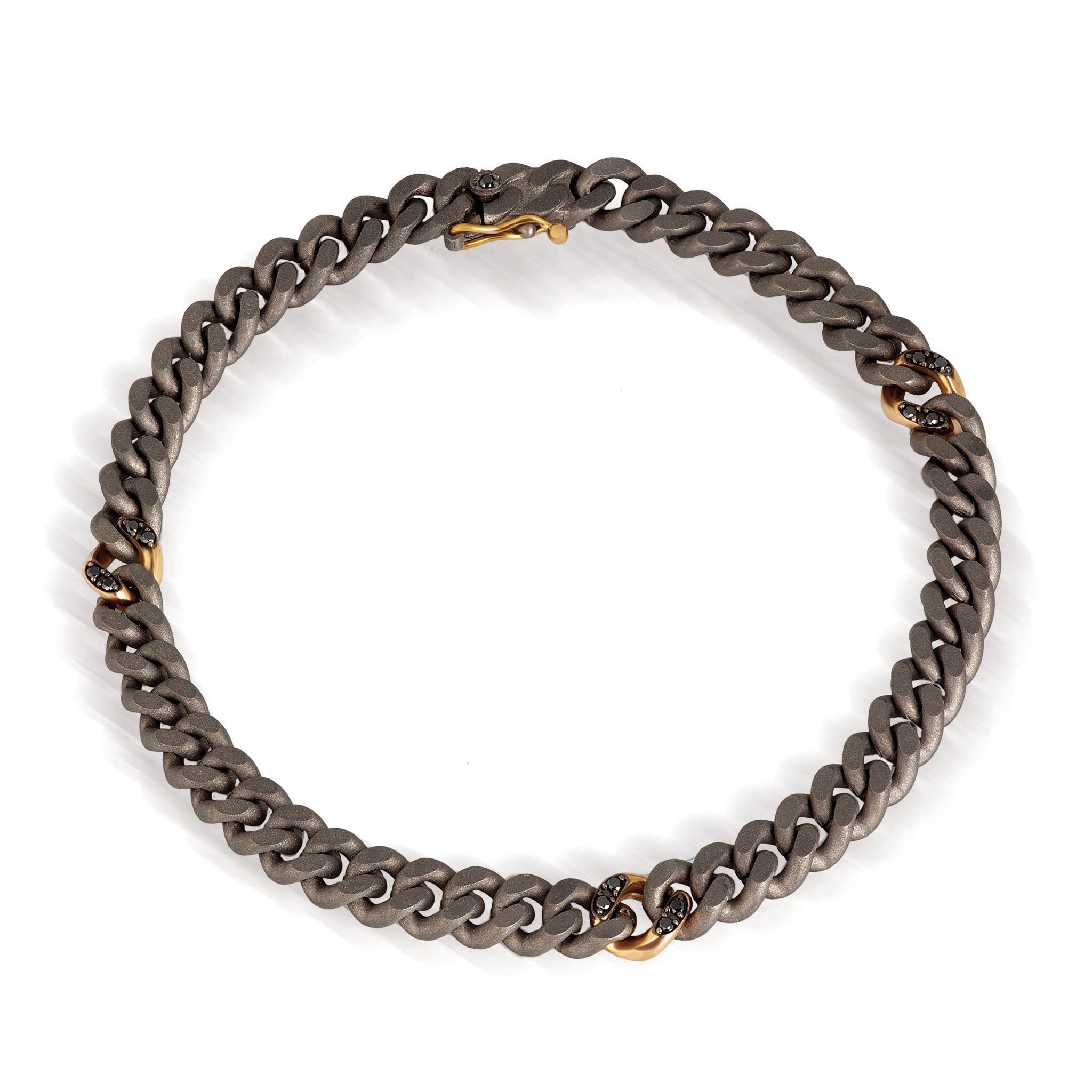 Bracelet UOMO IN Titanium with TRE MAGLIE IN Rose gold 9 KT INCASSATE with Diamonds BLACK