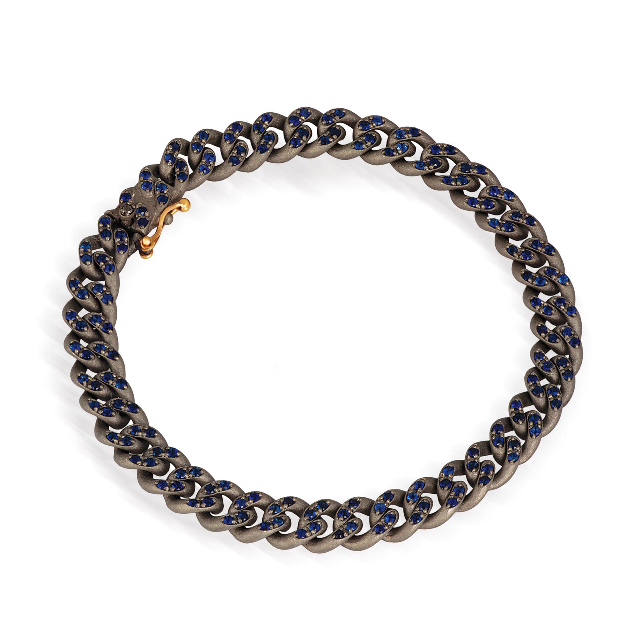 BRACCIALE UOMO LINEA GROUMETTE IN TITANIO, ZAFFIRI BLU E ORO ROSSO 18KT.