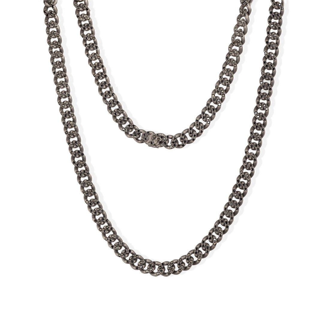 COLLANA DA UOMO CON MAGLIA GROUMETTE IN TITANIO TUTTA INCASSATA CON DIAMANTI BLACK