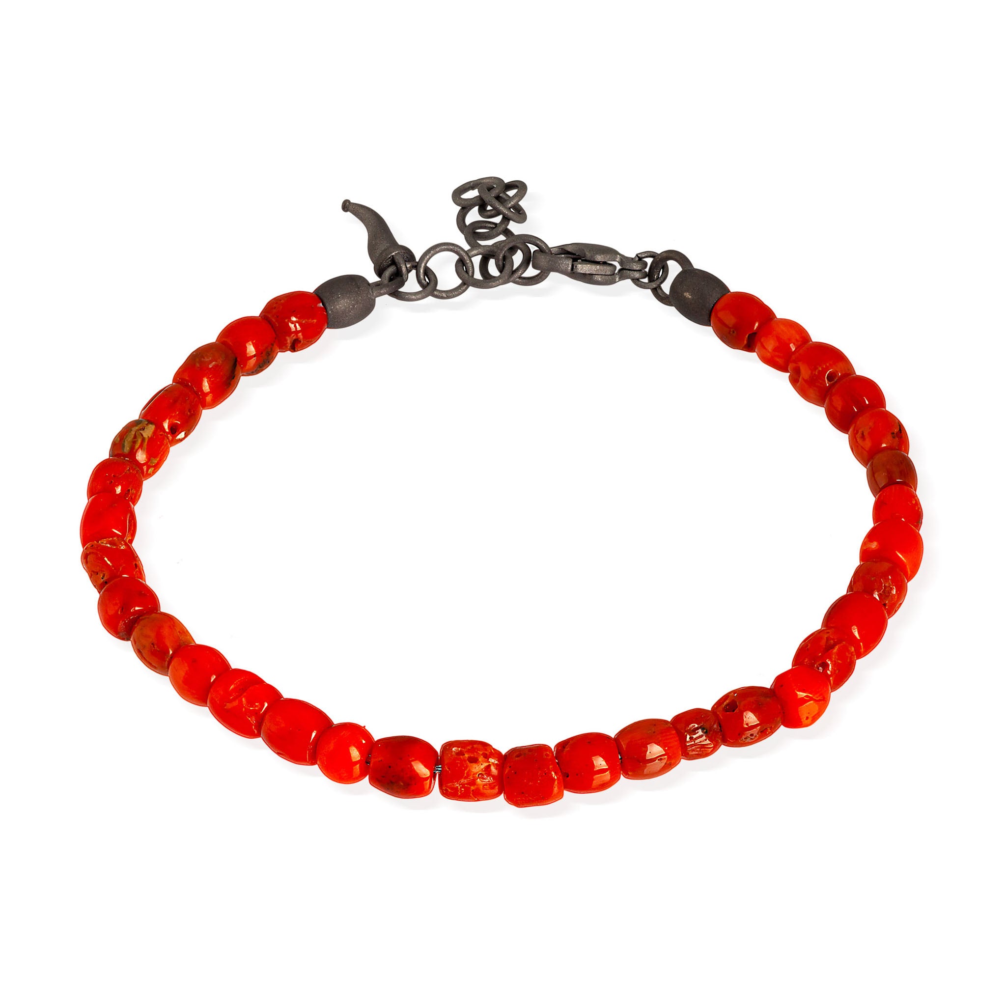 BRACCIALE UOMO IN TITANIO, CORALLO E CORNETTO IN TITANIO