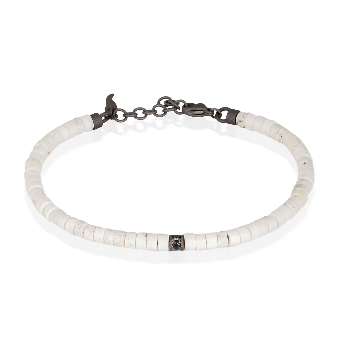BRACCIALE UOMO DISCHETTI IN TITANIO, HOWLITE BIANCA E DIAMANTI BLACK DA 3 PUNTI