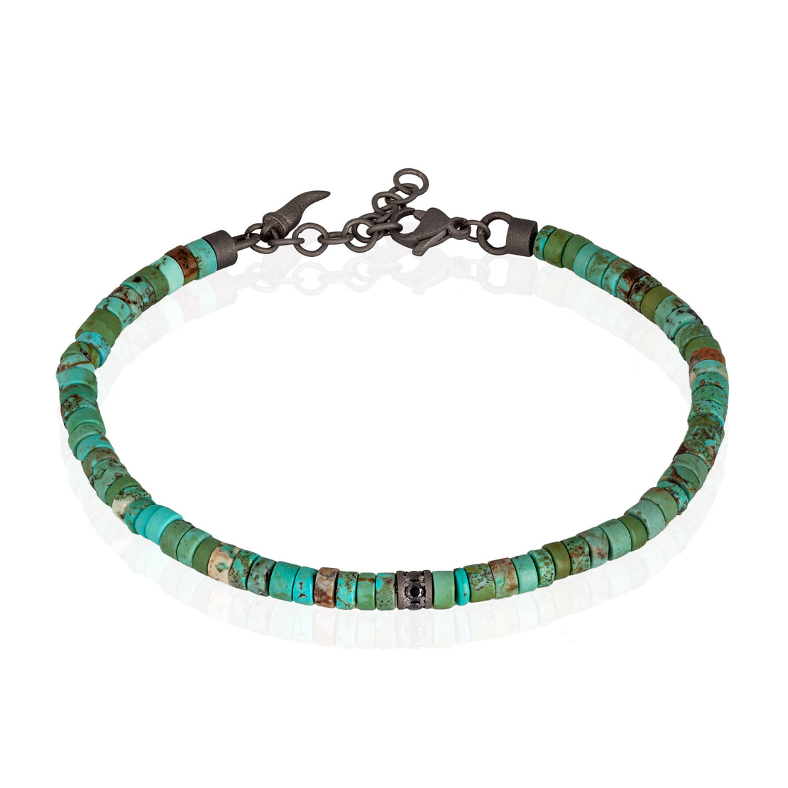 BRACELET HOMME PASTILLES EN TITANE, HOWLITE TURQUOISE ET DIAMANTS NOIRS DE 3 POINTS