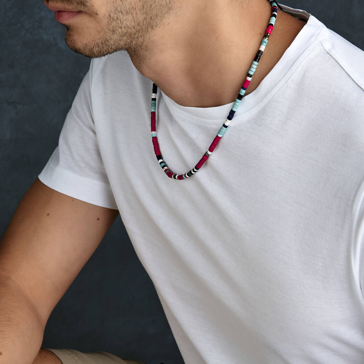 COLLANA UOMO DISCHETTI IN TITANIO, PIETRE DURE E DIAMANTI BLACK DA 3 PUNTI