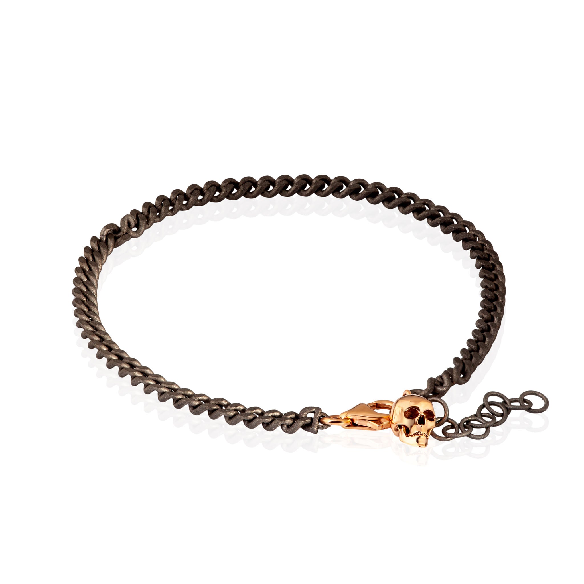 BRACELET GROUMETTE FIN ET TÊTE DE MORT PENDANTE EN OR ROUGE 9KT