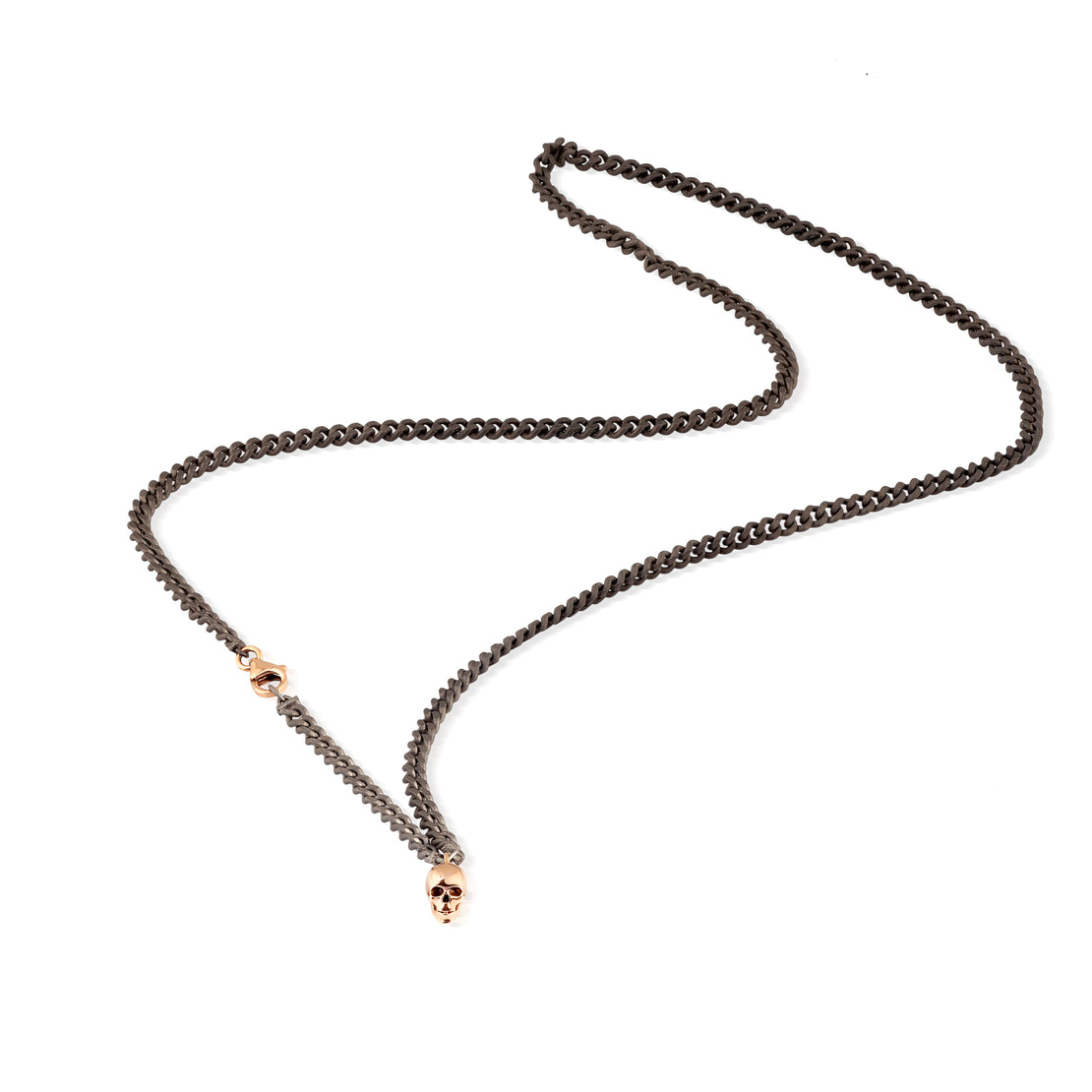 COLLIER GROUMETTE EN TITANE, TÊTE DE MORT PENDANTE EN OR ROUGE 9KT