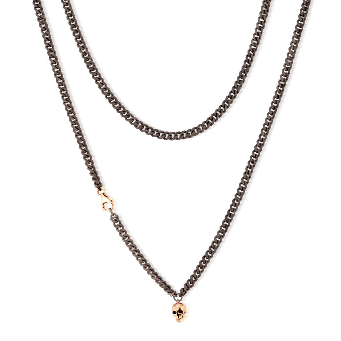 COLLIER GROUMETTE EN TITANE, TÊTE DE MORT PENDANTE EN OR ROUGE 9KT