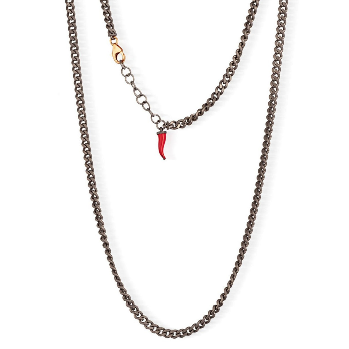 COLLANA GROUMETTE IN TITANIO, ORO ROSSO 9KT E CORNETTO ROSSO PENDENTE