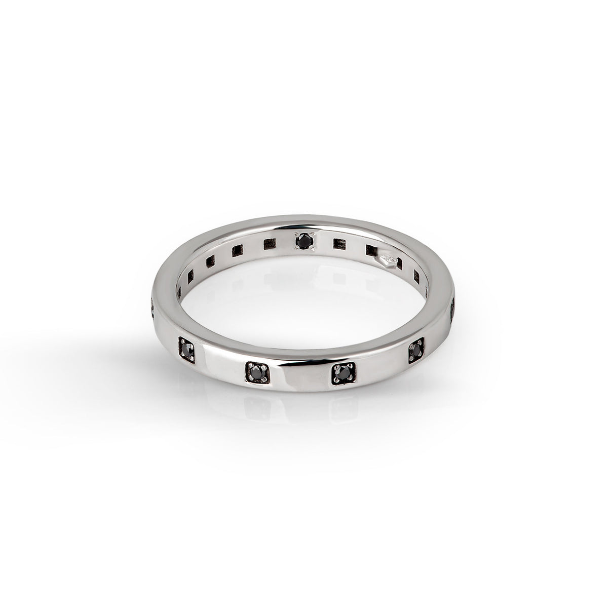 VERETTA IN ORO BIANCO 9KT RODIATO E 10  DIAMANTI BLACK.
