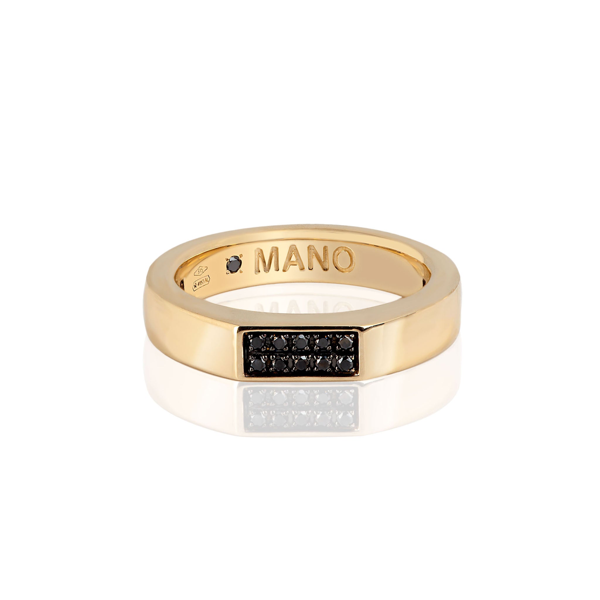 ANELLO DA UOMO IN ORO GIALLO 9 KT CON 10 DIAMANTI BLACK. MANO Jewels