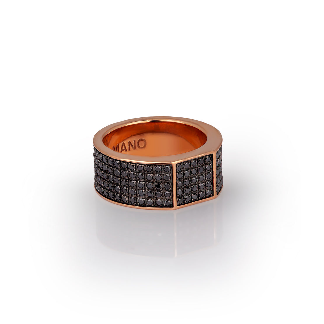 BAGUE HOMME EN OR ROUGE 9 KT ET 225 DIAMANTS NOIRS.