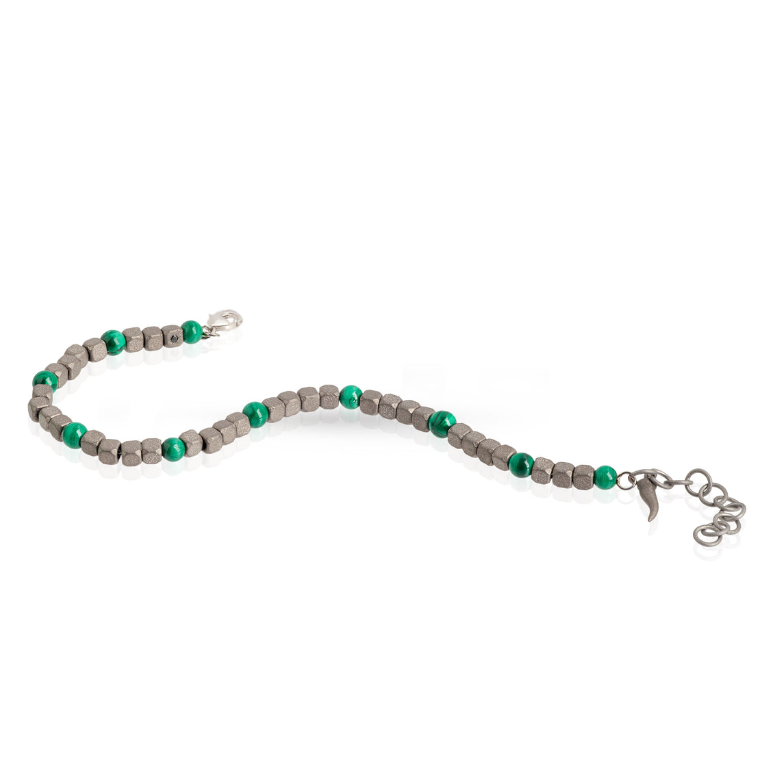 BRACELET HOMME EN TITANE, MALACHITE ET OR BLANC 9KT