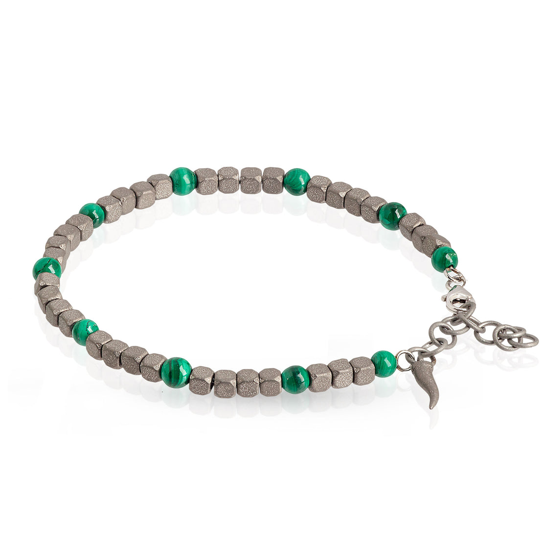 BRACELET HOMME EN TITANE, MALACHITE ET OR BLANC 9KT