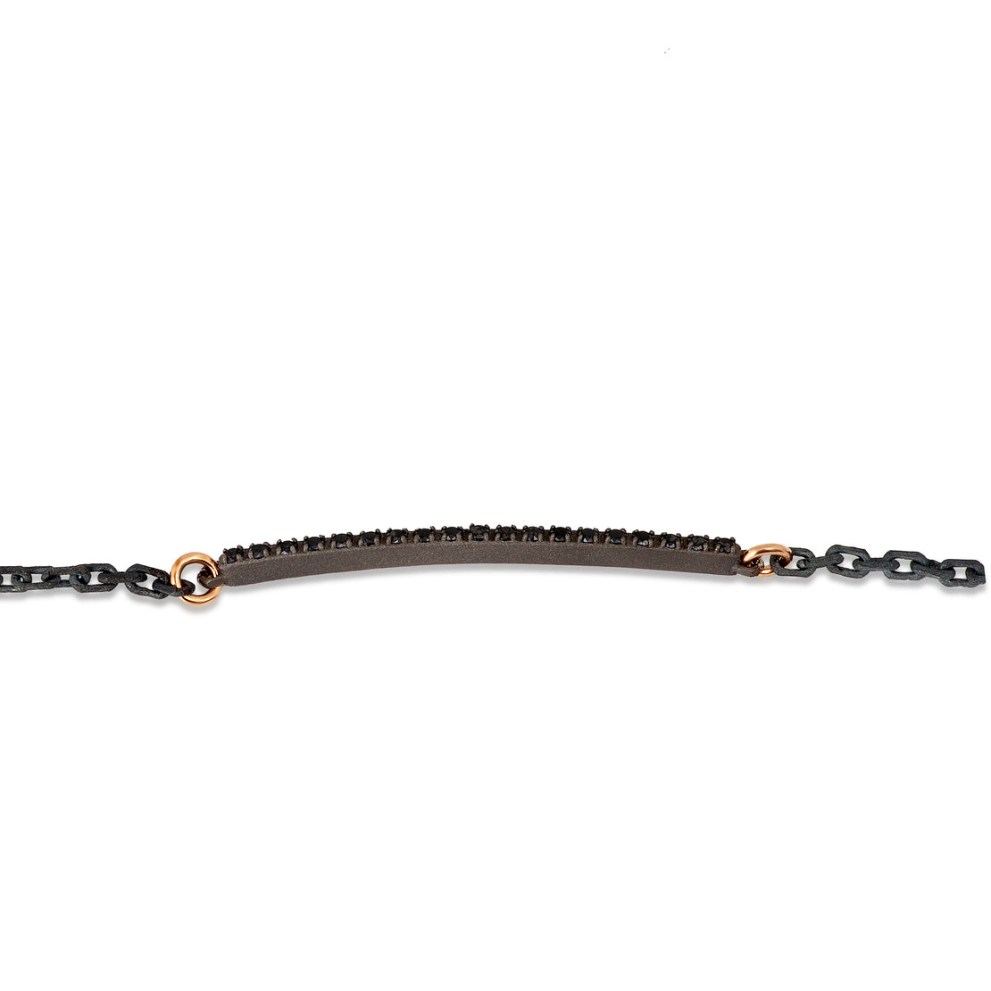 BRACELET HOMME AVEC BARRETTE EN TITANE, 19 DIAMANTS NOIRS, OR ROUGE 9KT ET 18 KT..