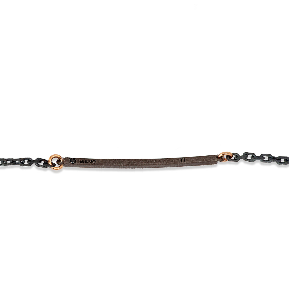 BRACELET HOMME AVEC BARRETTE EN TITANE, 19 DIAMANTS NOIRS, OR ROUGE 9KT ET 18 KT..