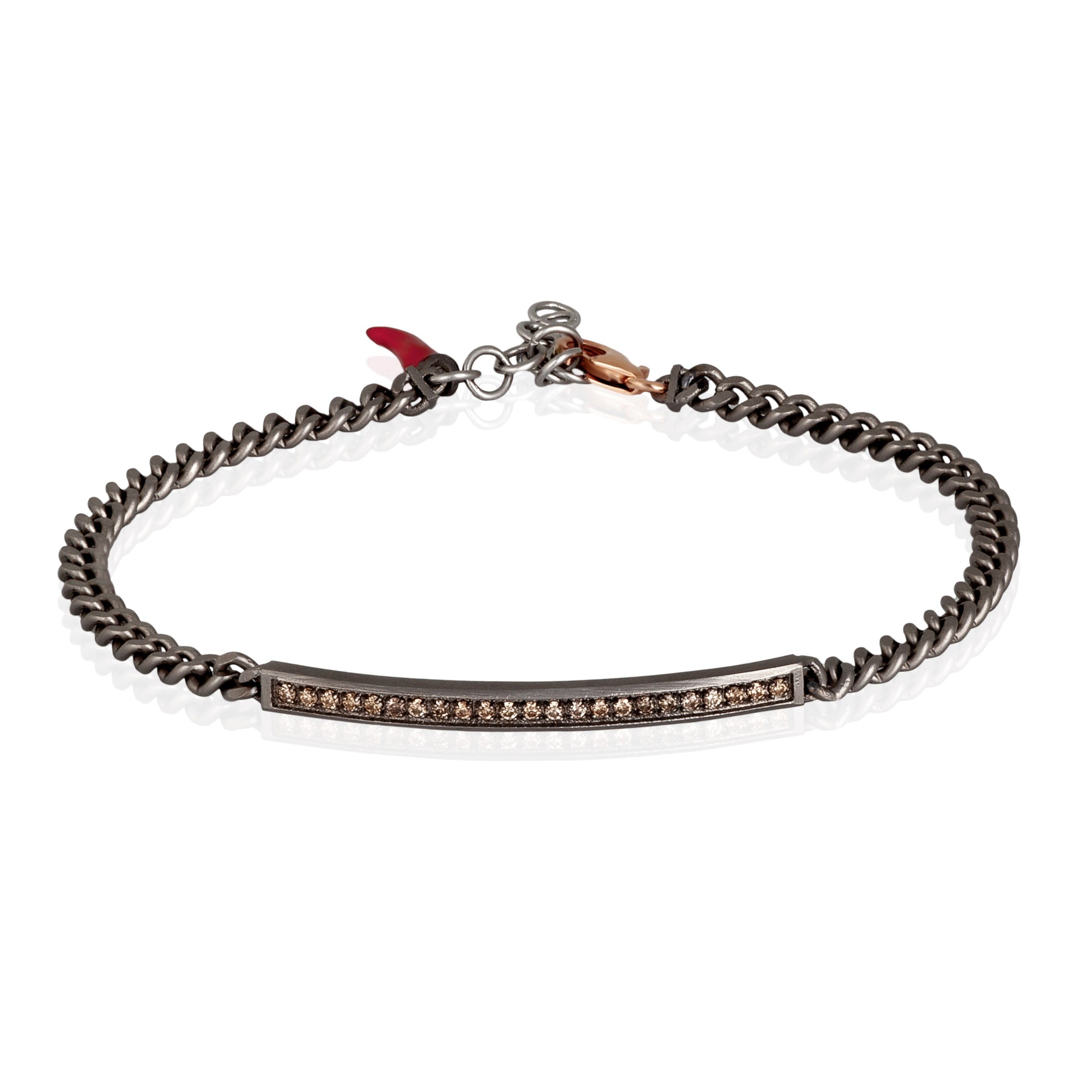 BRACCIALE UOMO IN TITANIO CON BARRETTA, DIAMANTI BROWN CON UNA CATENA GROUMETTE E ORO ROSSO 9KT