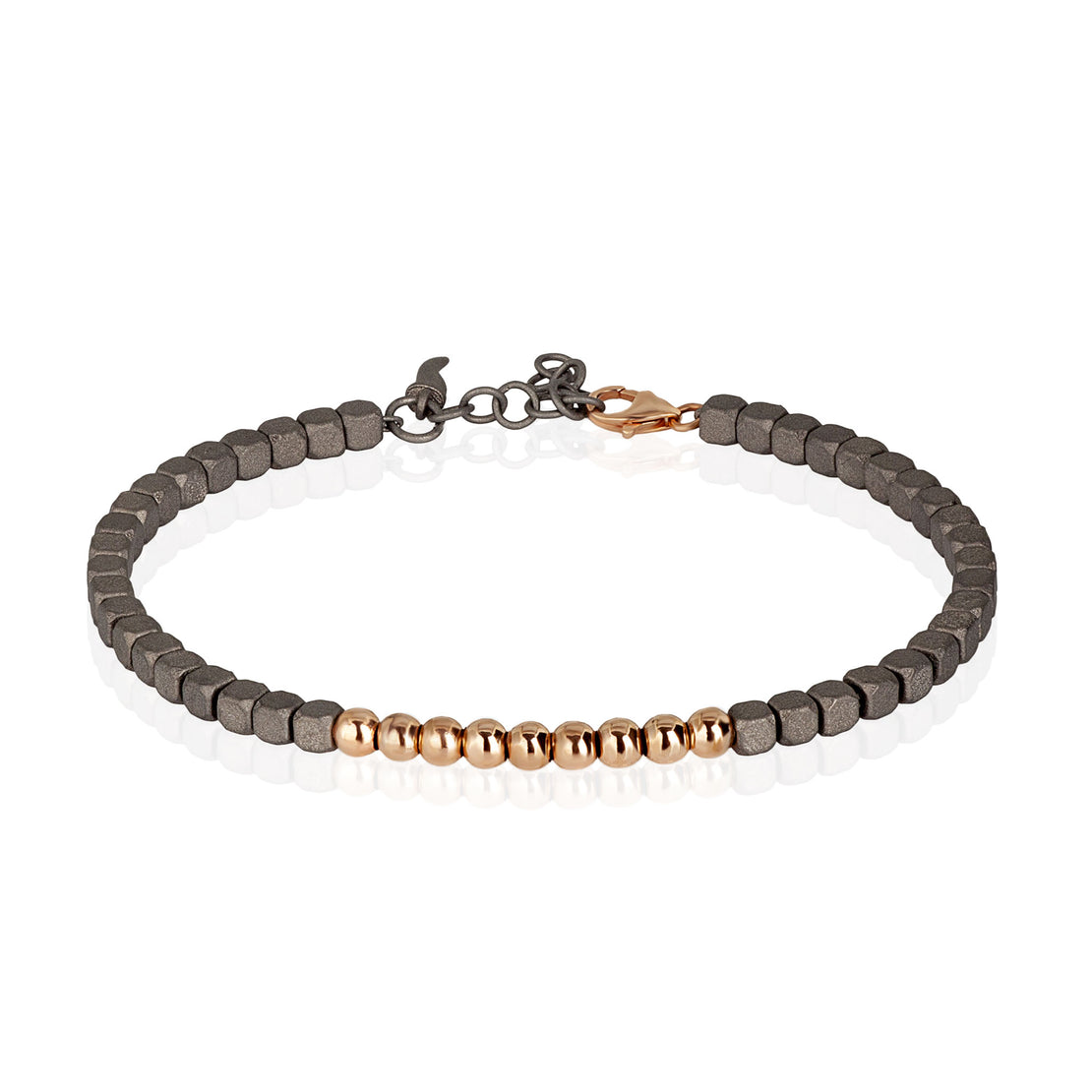 BRACELET HOMME EN TITANE ET RANGÉE DE 9 SPHÈRES EN OR ROUGE 9KT