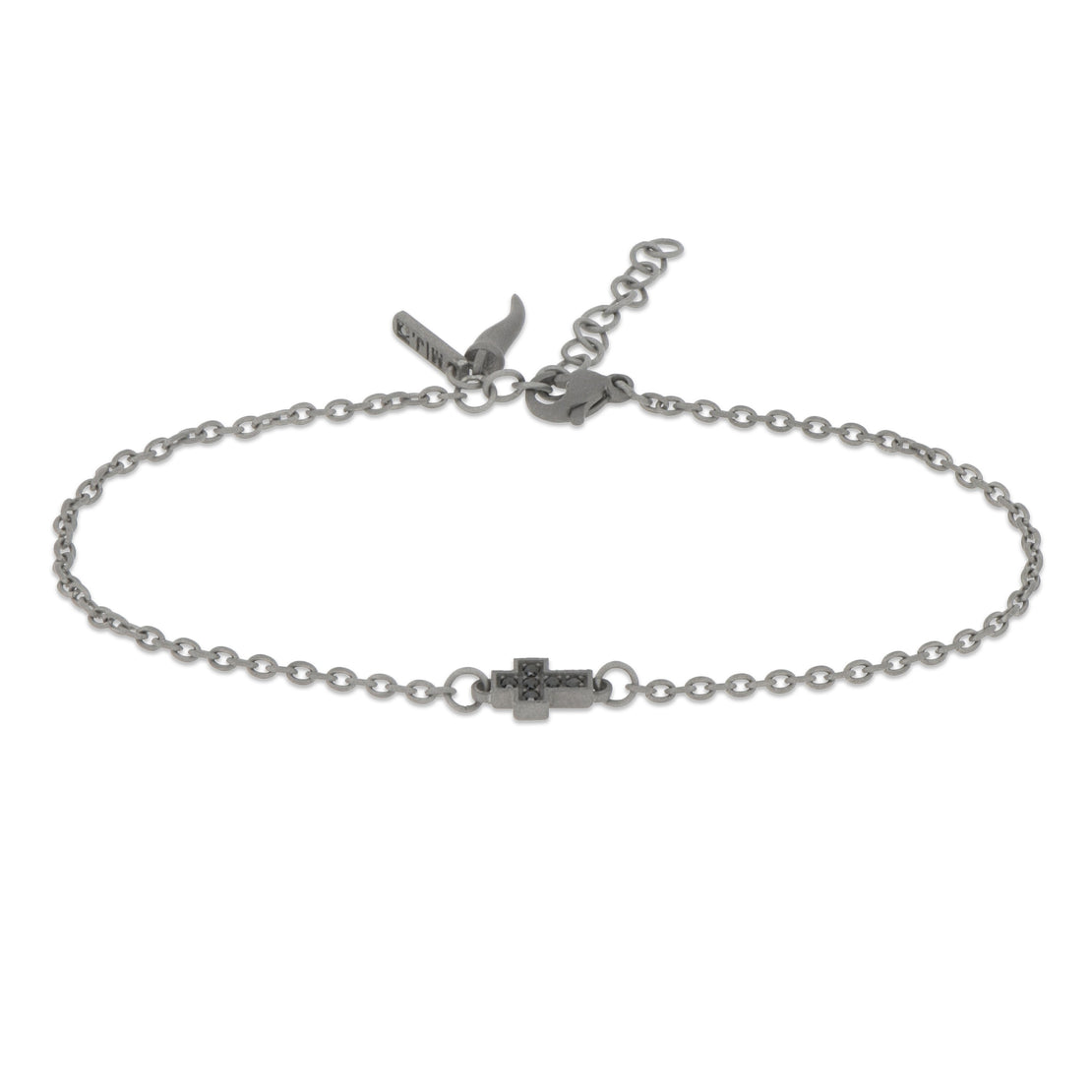 BRACELET EN TITANE AVEC CROIX CENTRALE ET DIAMANTS NOIRS