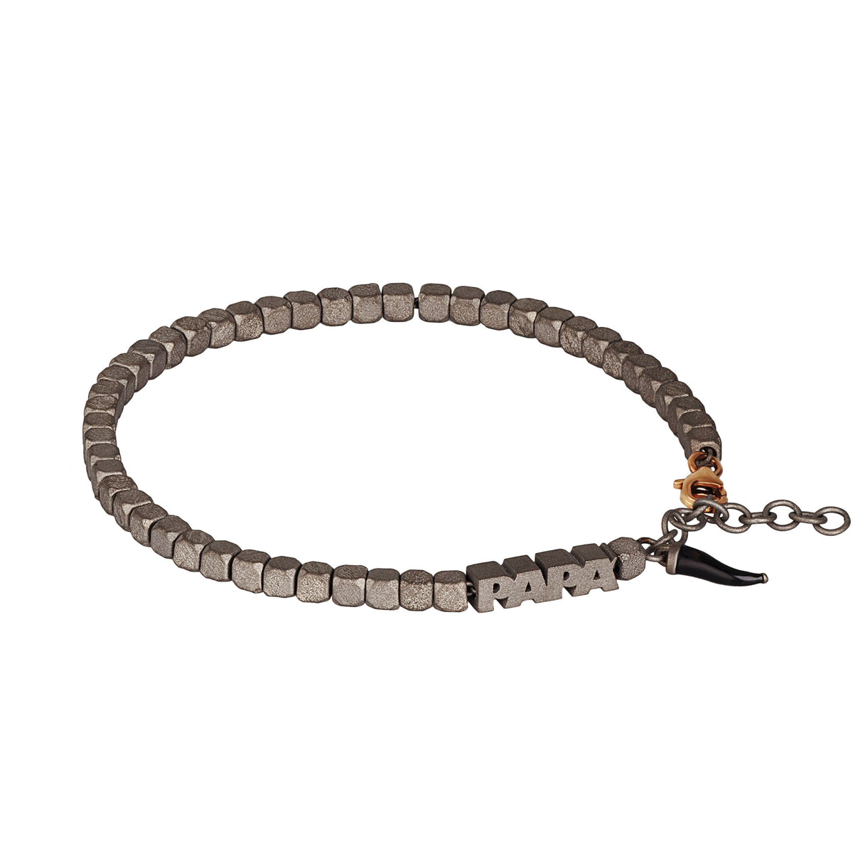 BRACCIALE CON PAPA' IN TITANIO, ORO ROSSO 9KT E CORNETTO SMALTATO NERO