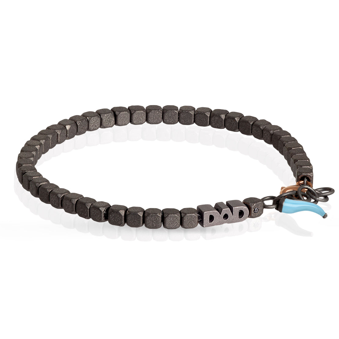 BRACELET PAPA EN TITANE, OR ROUGE 9KT ET CORNE PORTE-BONHEUR BLEU CIEL
