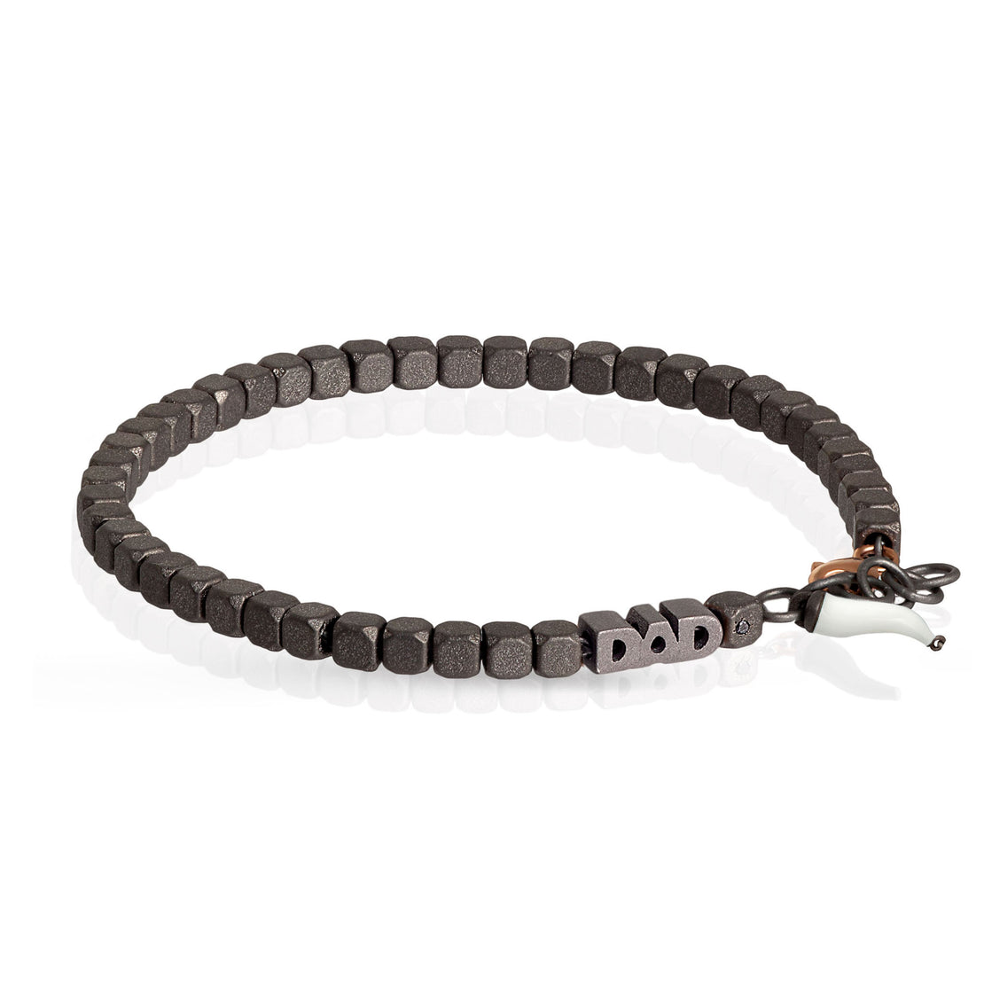BRACELET PAPA EN TITANE, OR ROUGE 9KT ET CORNE PORTE-BONHEUR BLANC