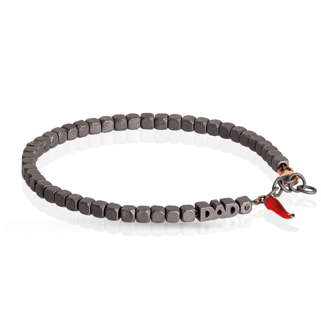 BRACELET PAPA EN TITANE, OR ROUGE 9KT ET CORNE PORTE-BONHEUR ROUGE