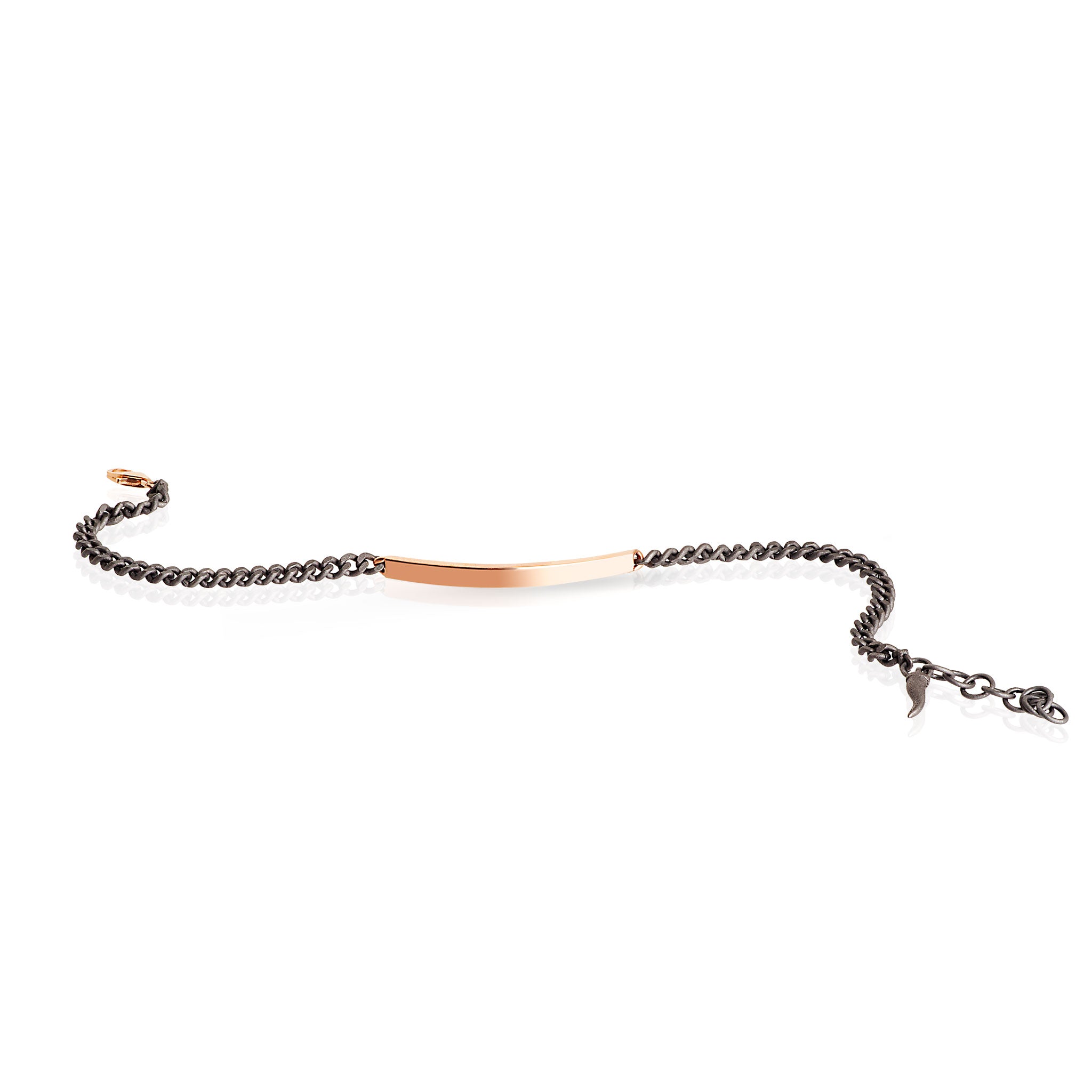 BRACELET AVEC BARRETTE EN OR ROUGE 9 KT LISSE ET CHAÎNE GROUMETTE