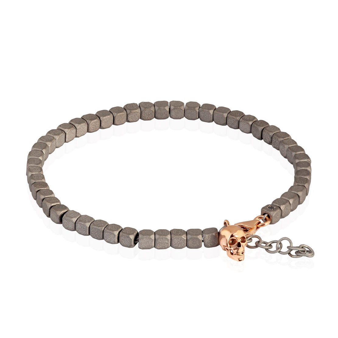 BRACELET HOMME CUBY EN TITANE, TÊTE DE MORT ET MOUSQUETON EN OR ROUGE 9KT