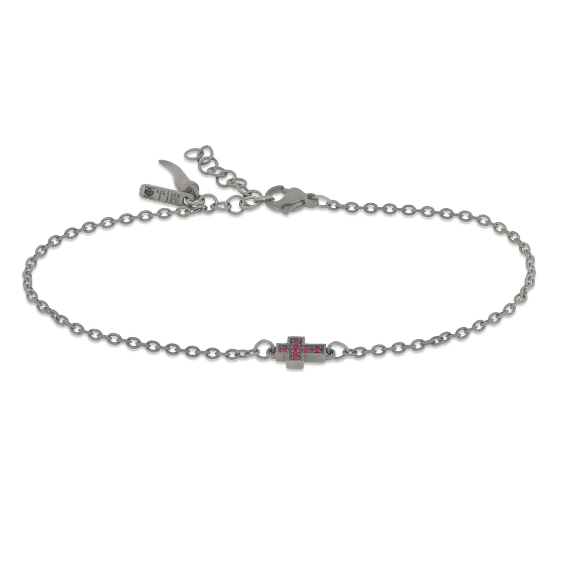 BRACELET EN TITANE AVEC CROIX CENTRALE ET RUBIS