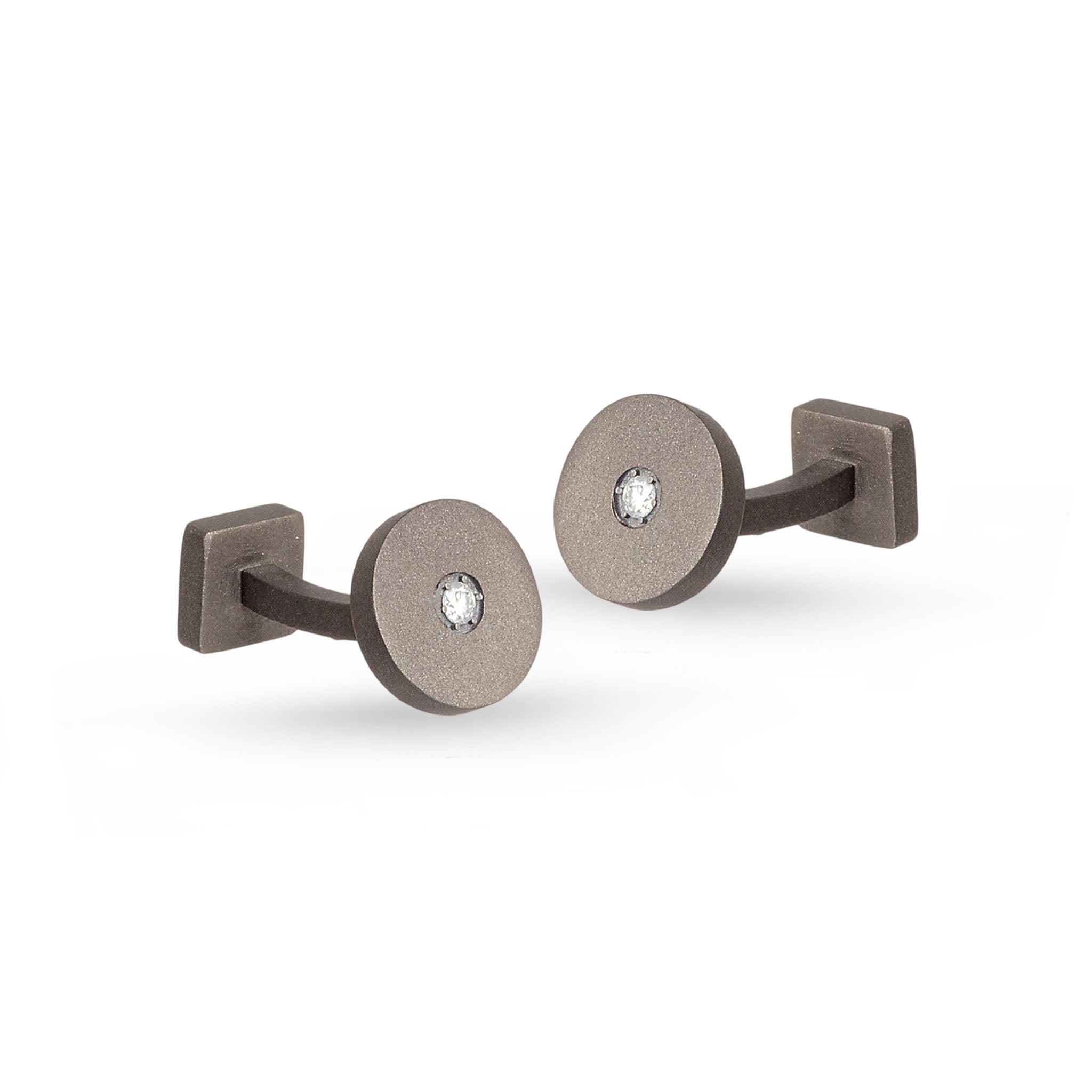 Cufflinks IN Titanium ROTONDI and 2 Diamonds WHITE