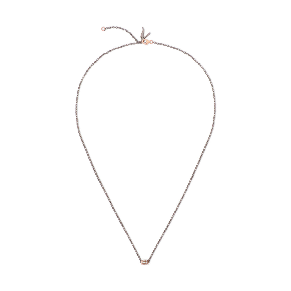 COLLIER DE HOMME EN TITANE AVEC BARILLET EN OR ROUGE 9 KT ET DIAMANTS BRUNS