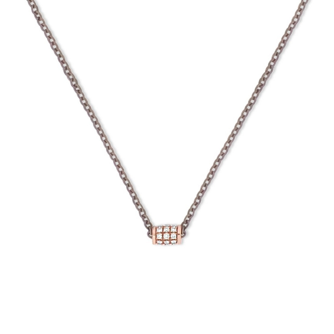 COLLIER DE HOMME EN TITANE AVEC BARILLET EN OR ROUGE 9 KT ET DIAMANTS BRUNS