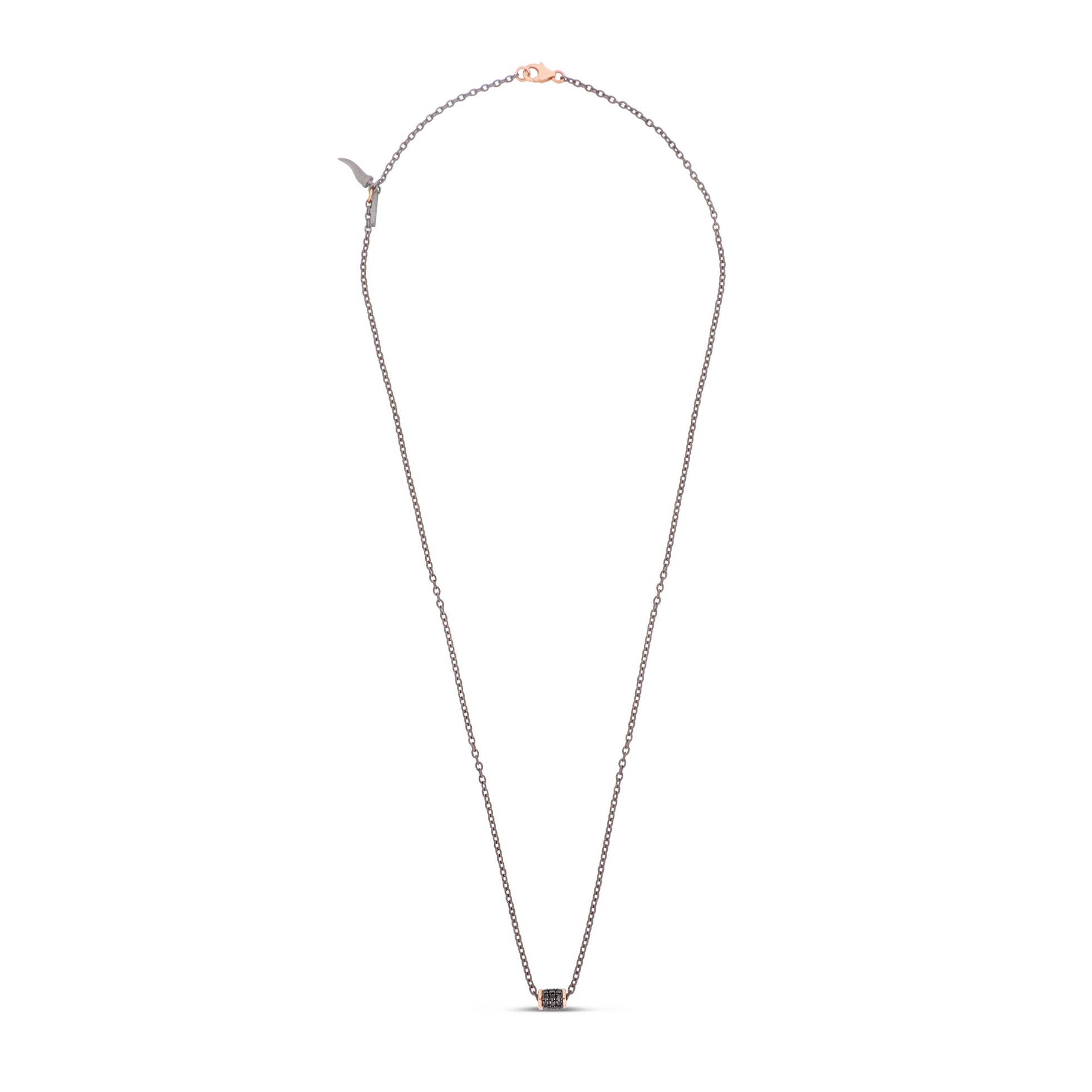 COLLIER DE HOMME EN TITANE AVEC BARILLET EN OR ROUGE 9 KT ET DIAMANTS NOIRS