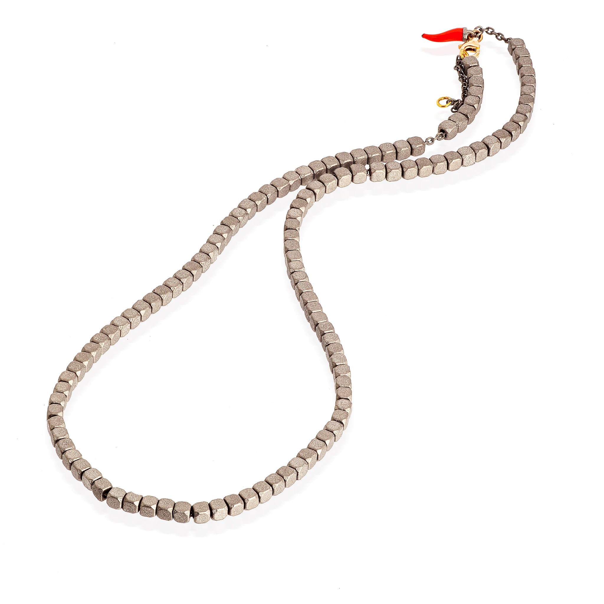 Necklace CUBI PICCOLI IN Titanium with CORNETTO SMALTATO and Rose gold 9KT