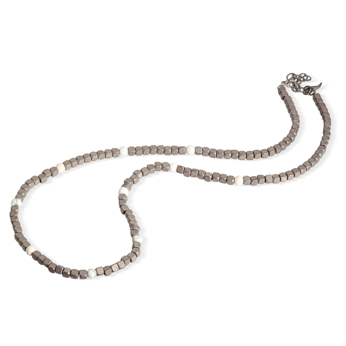 COLLIER HOMME CUBES EN TITANE, AULITE ET CORNE PORTE-BONHEUR TITANE