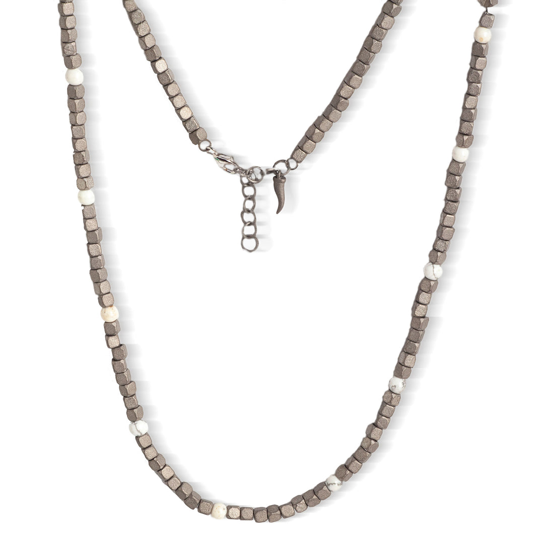 COLLIER HOMME CUBES EN TITANE, AULITE ET CORNE PORTE-BONHEUR TITANE