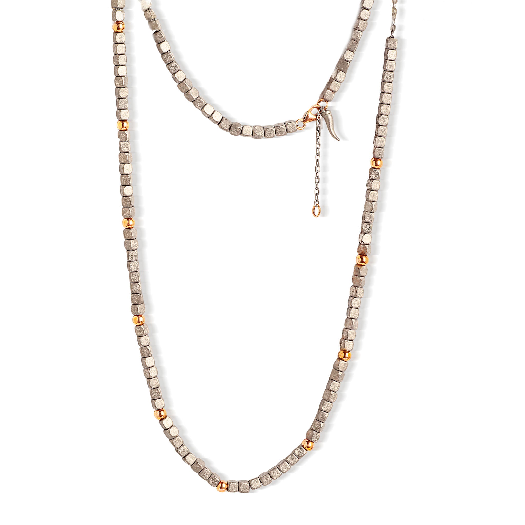 Necklace UOMO CUBI IN Titanium, 10 SFERE Rose gold 9 KT and CORNETTO Titanium
