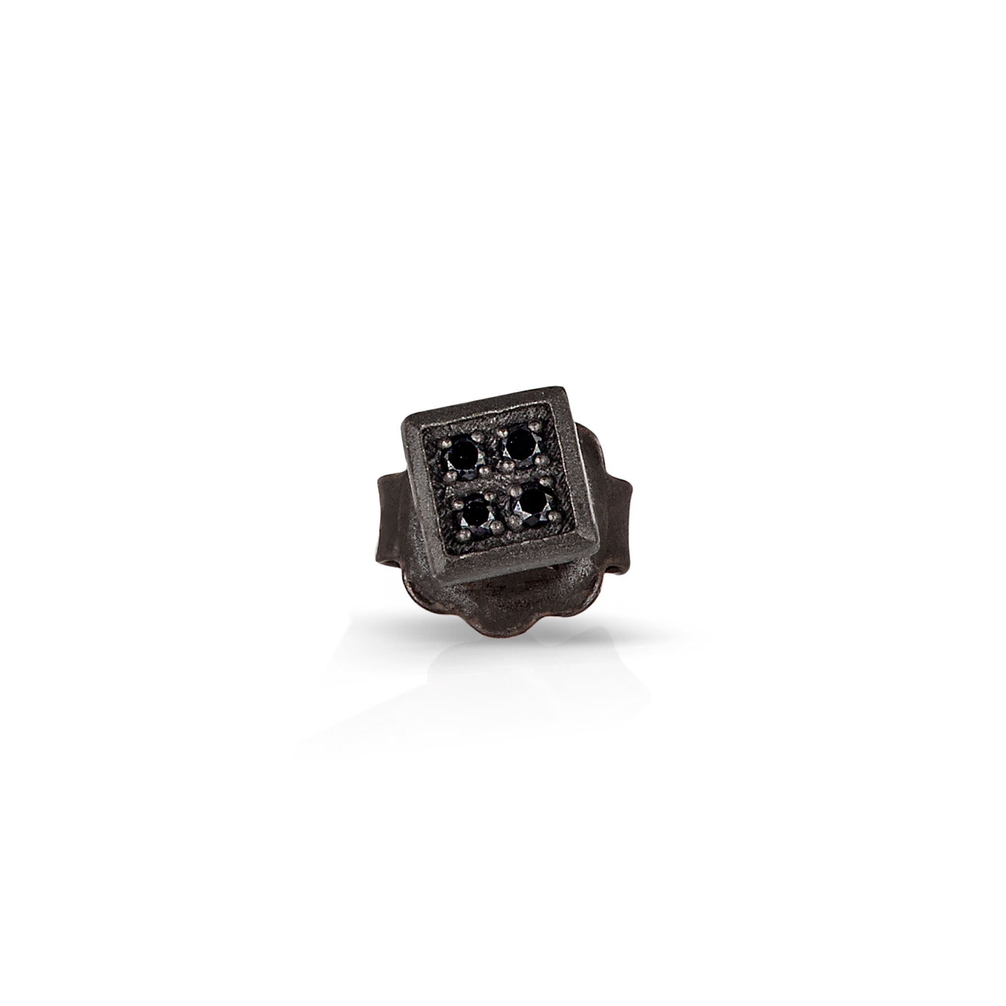 MONO BOUCLE D'OREILLE HOMME PETIT CARRÉ TITANE ET 4 DIAMANTS NOIRS.