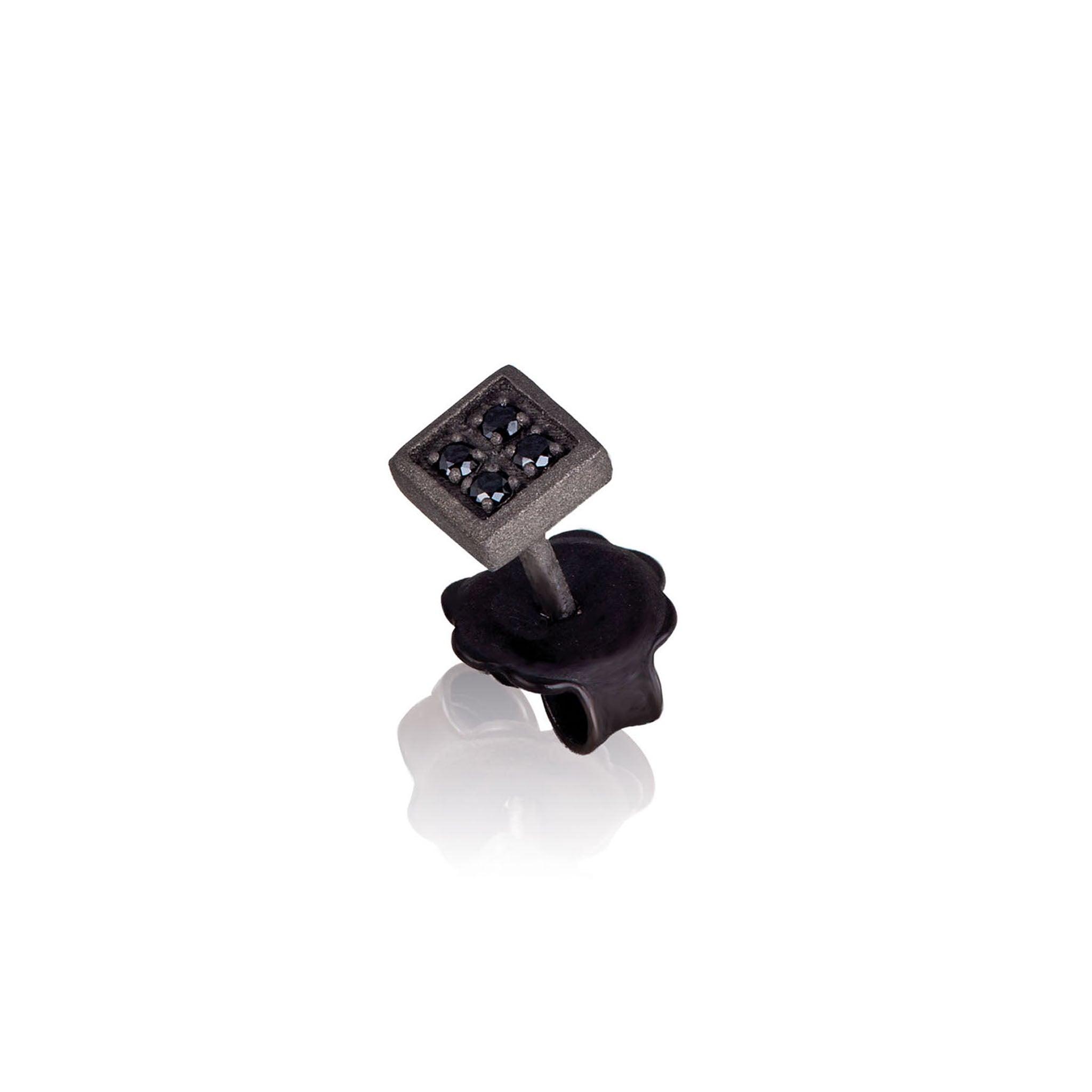 MONO Earring UOMO QUADRETTO PICCOLO Titanium and 4 Diamonds BLACK.