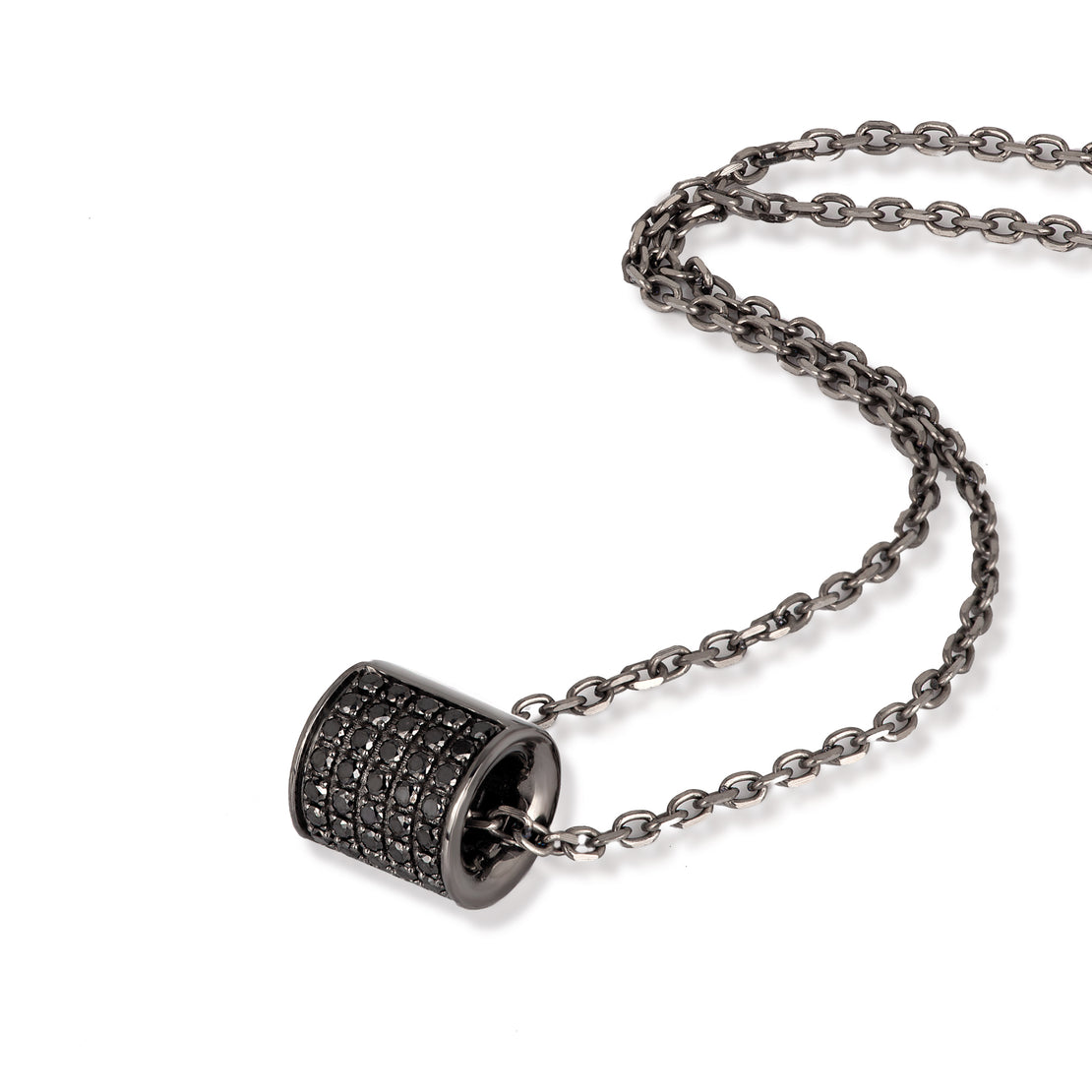 COLLIER EN TITANE AVEC BARILLET EN OR BLANC 9KT BRUNI ET DIAMANTS NOIRS.