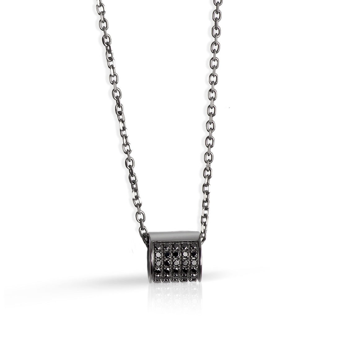 COLLIER EN TITANE AVEC BARILLET EN OR BLANC 9KT BRUNI ET DIAMANTS NOIRS.