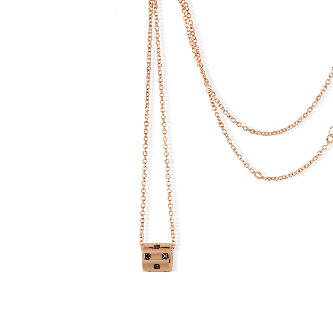 COLLANA ORO ROSSO 9 KT CON BARILOTTO MINIMAL IN ORO ROSSO 9 KT E 12 DIAMANTI BLACK.