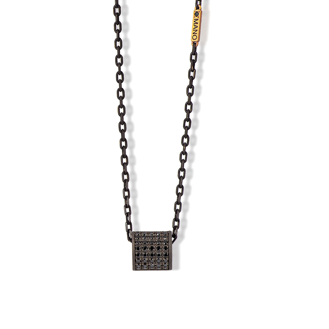 BARILLET EN TITANE, 45 DIAMANTS NOIRS, OR ROUGE 9 KT.