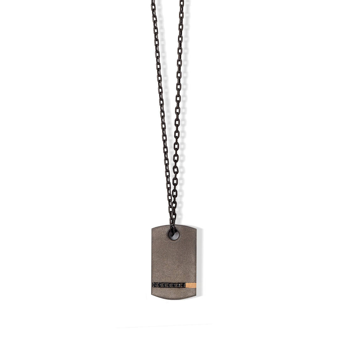 COLLIER AVEC PLAQUE EN TITANE, OR ROUGE 18KT ET DIAMANTS NOIRS