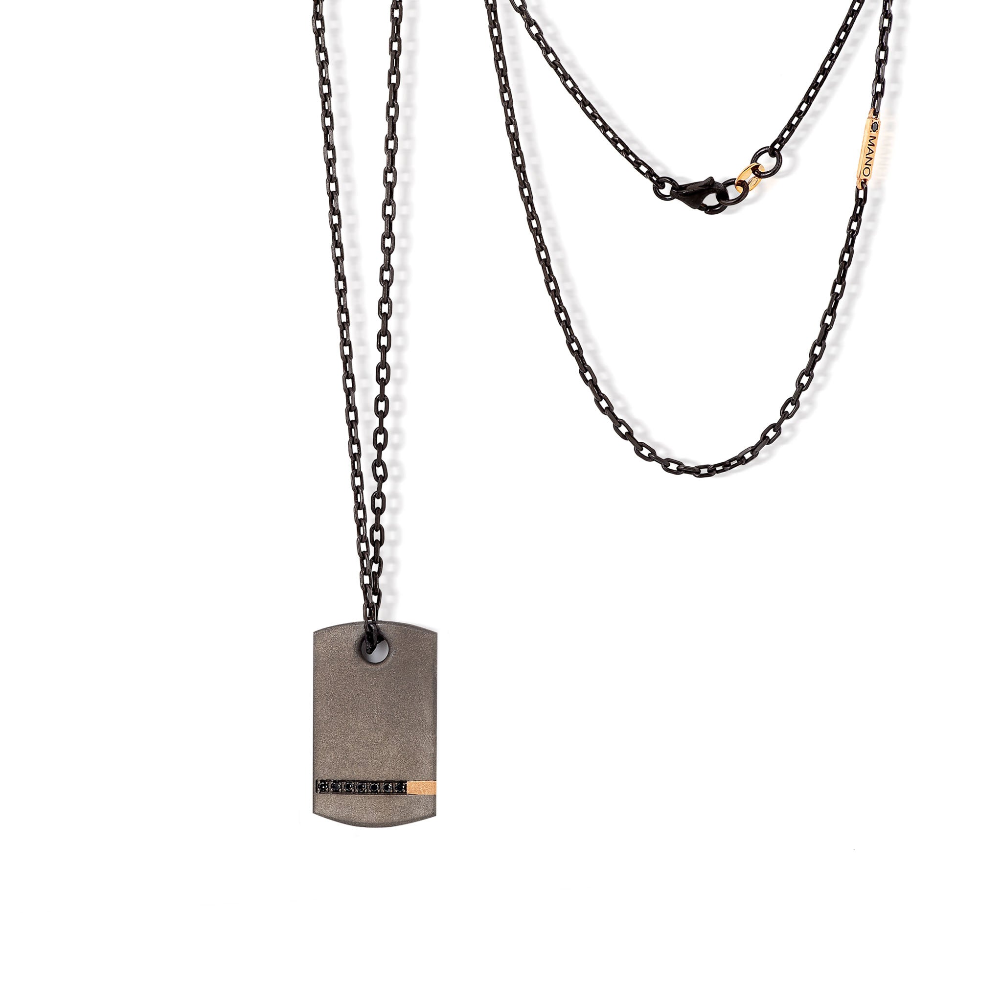 Necklace with TARGHETTA IN Titanium, Rose gold 18KT and Diamonds BLACK
